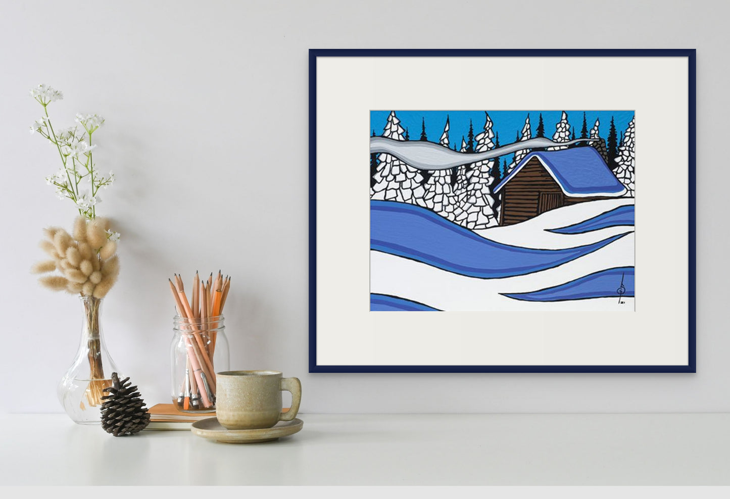 Winter Cabin Print by Steve Gerow (White Border)