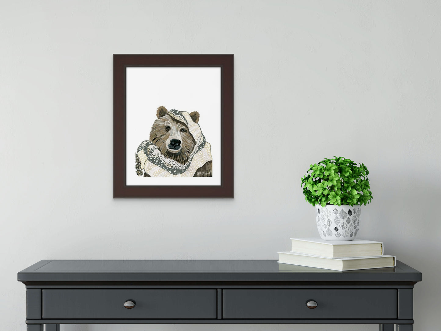 Quirky Animals - Bear/Scarf Print by Yvette St. Amant (White Border)