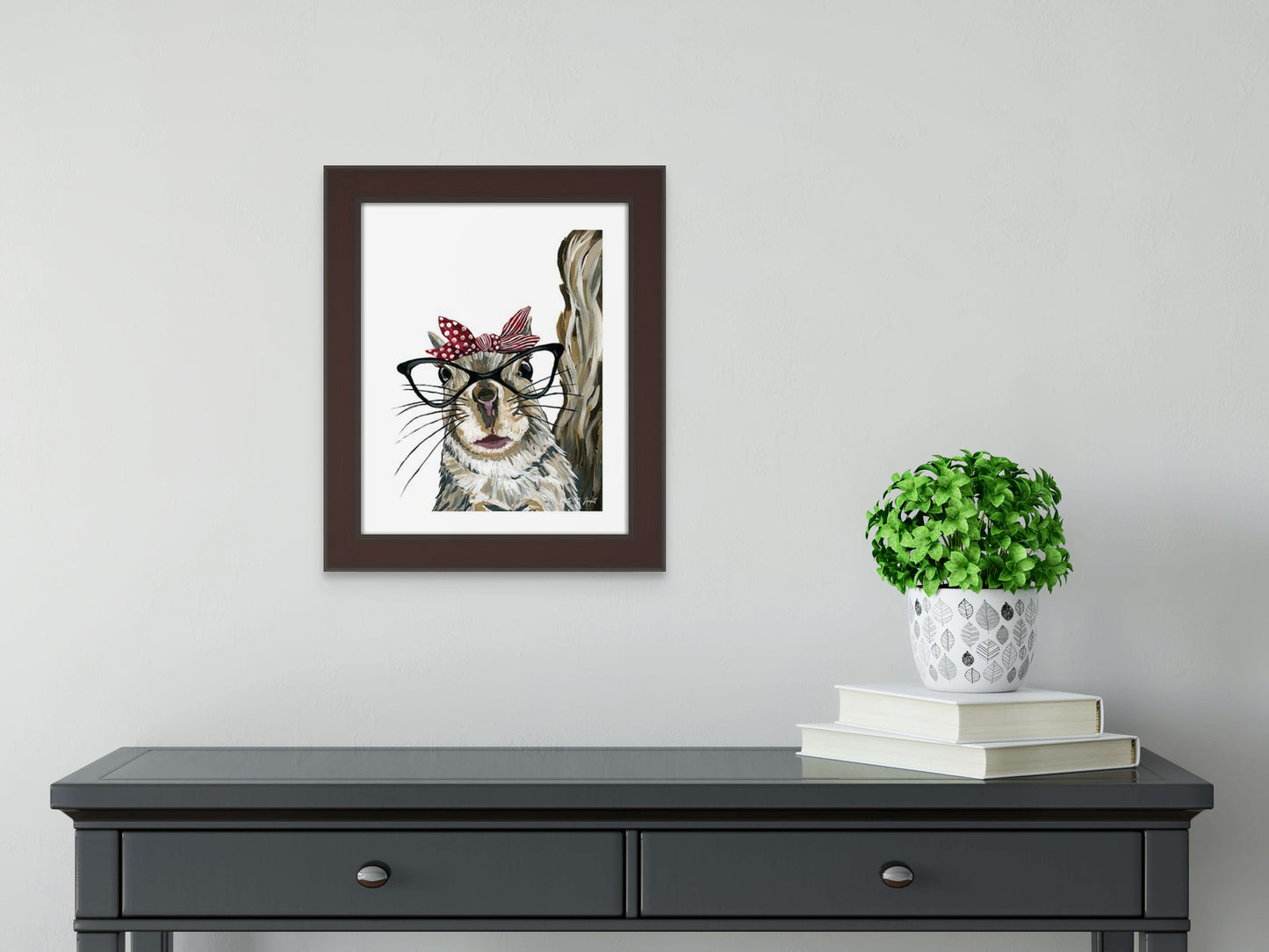 Quirky Animals - Squirrel w/Glasses/Red Bow Print by Yvette St. Amant (White Border)