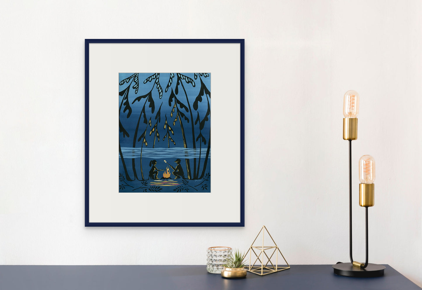 Roasting Marshmallows Print by Yvette St.Amant (White Border)