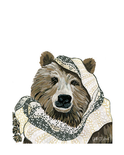 Quirky Animals - Bear/Scarf Print by Yvette St. Amant (White Border)