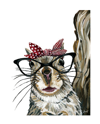 Quirky Animals - Squirrel w/Glasses/Red Bow Print by Yvette St. Amant (White Border)
