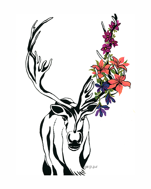 Elk Parade Print by Yvette St.Amant (White Border)