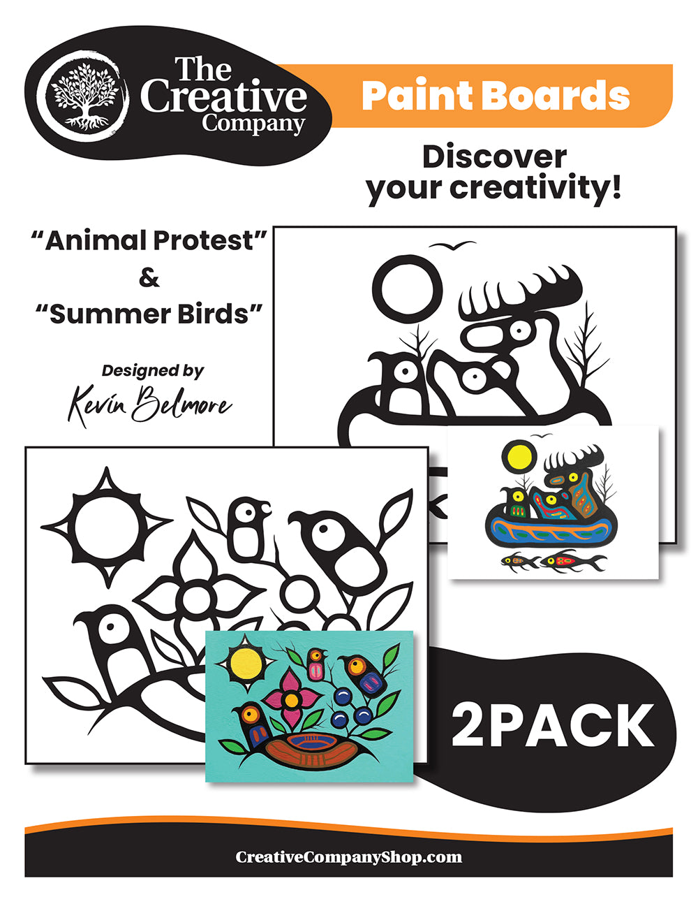 Kevin Belmore Animal Protest & Summer Birds - 2 Pack Canvas Boards - Printed Designs only