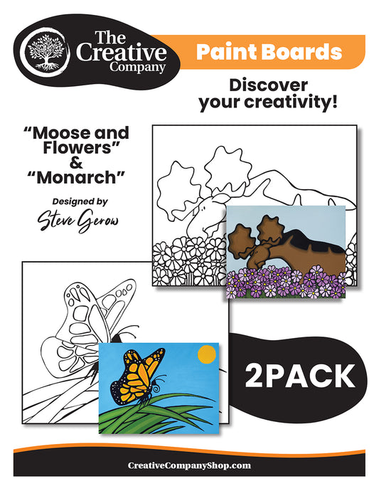 Steve Gerow Moose and Flowers & Monarch - 2 Pack Canvas Boards - Printed Designs only