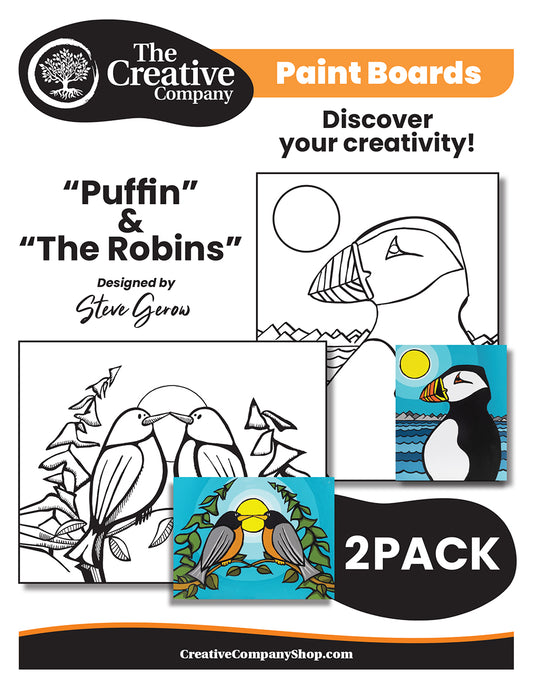 Steve Gerow Puffin & The Robins - 2 Pack Canvas Boards - Printed Designs only