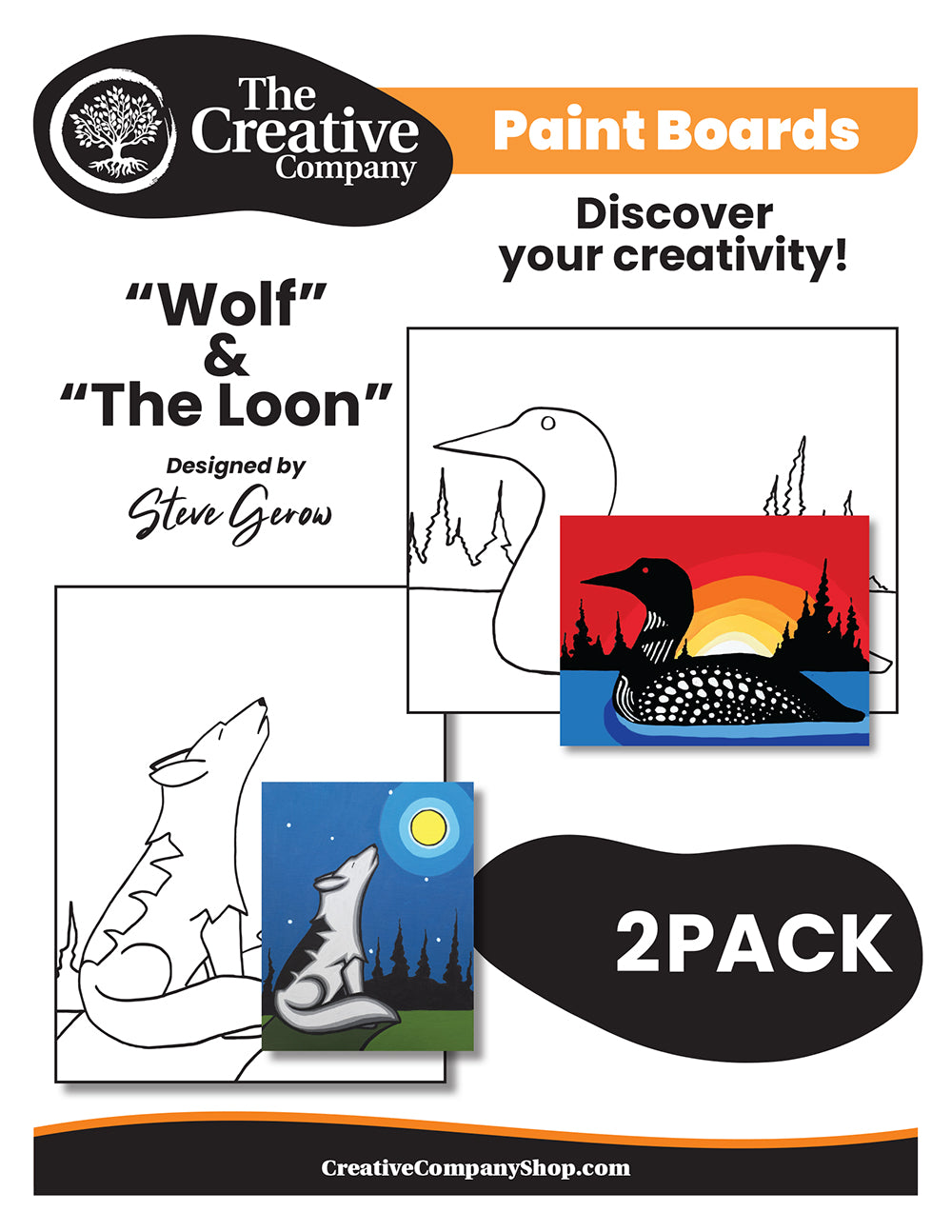 Steve Gerow Wolf & The Loon - 2 Pack Canvas Boards - Printed Designs only