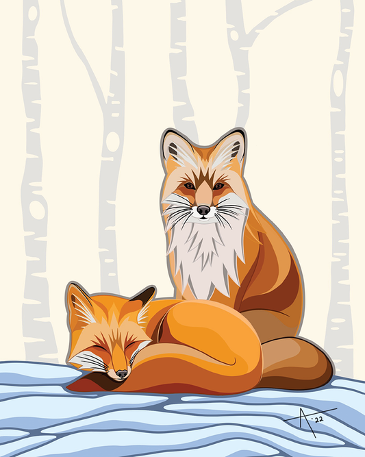 Foxes Print by Angela Jason