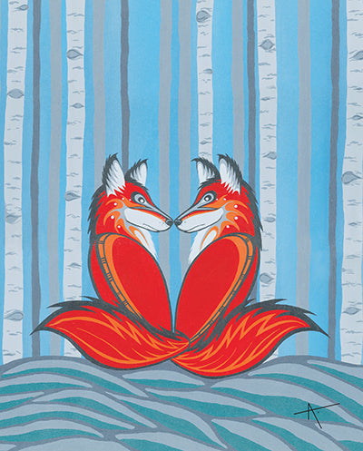 Red Summer Foxes Print by Angela Jason