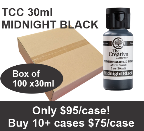CLEARANCE - MIDNIGHT BLACK - TCC ACRYLIC PAINTS - 30ml - CASE of 100