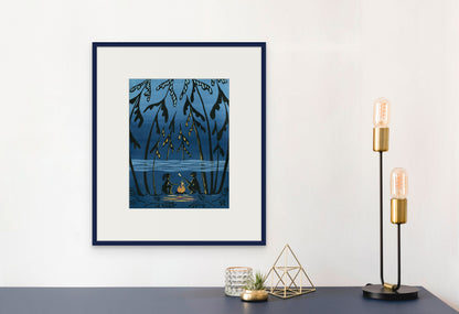 Roasting Marshmallows Print by Yvette St.Amant (White Border)