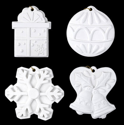 Christmas Ornaments - Small - Ceramic - Paintable - Collection of 4