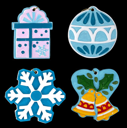 Christmas Ornaments - Small - Ceramic - Paintable - Collection of 4