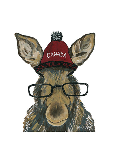 Quirky Animals - Moose w/Toque Glasses Print by Yvette St. Amant (White Border)